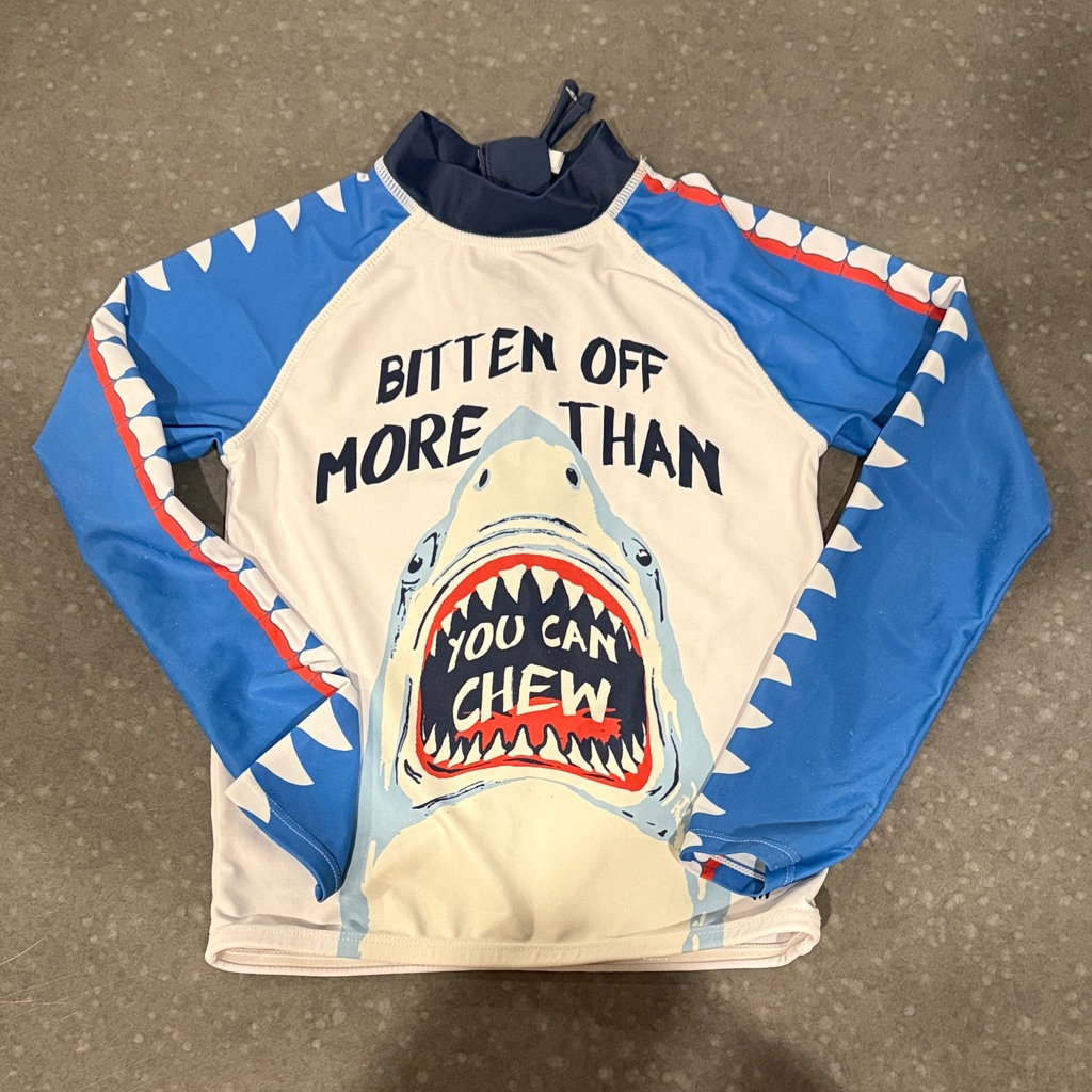 Fat Face Blue And White Shark Crew Shirt Rashguard